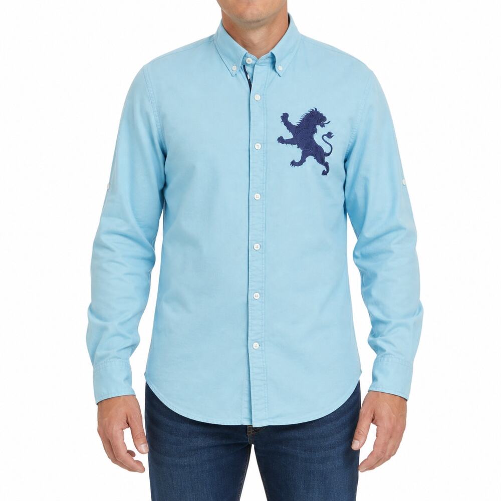 Express Shirt Mens Large Fitted Long Sleeve Button Up Lion Crest Embroidered